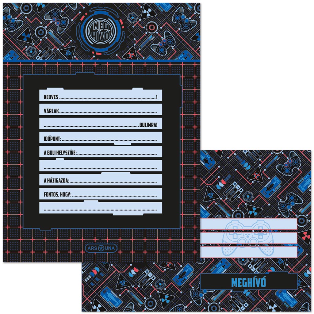 imagen de Ars Una: Set de invitaciones de 10 piezas con diseño de controlador Gamers HUD con sobre 1