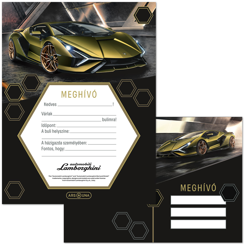 imagen de Ars Una: Set de invitaciones de 10 unidades con diseño de Lamborghini amarillo con sobre 1