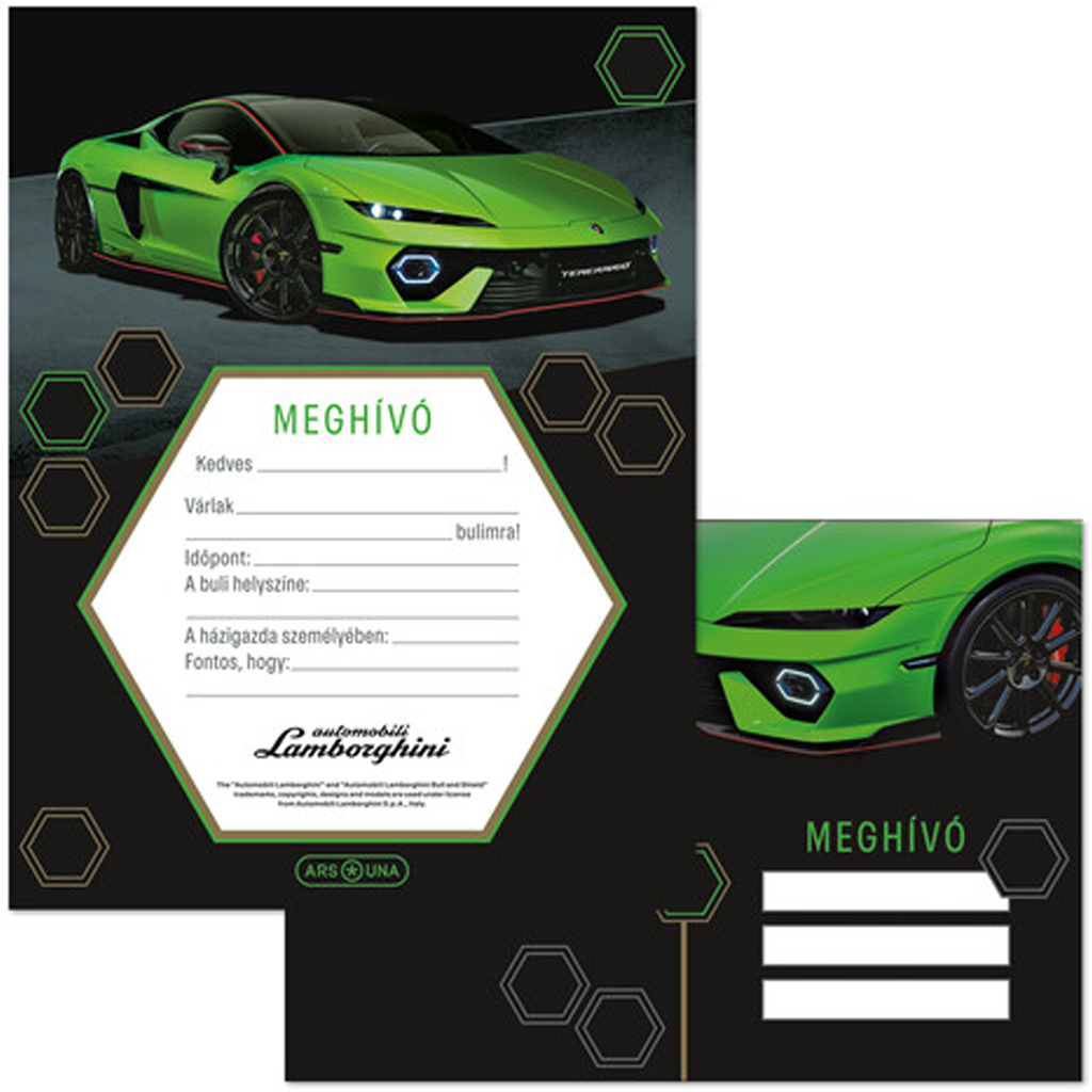 imagen de Ars Una: Set de invitaciones de 10 unidades con diseño de Lamborghini verde y sobres 1