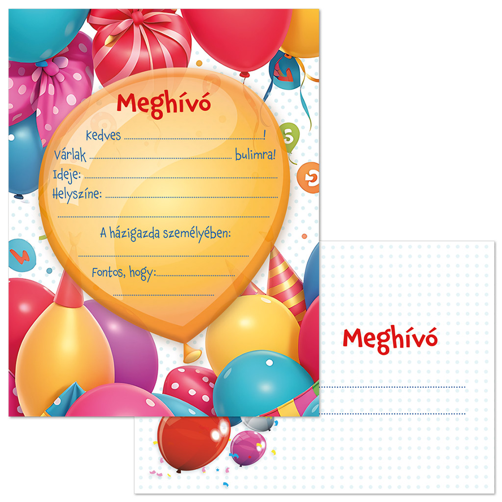 imagen de Ars Una: Set de invitaciones de 10 unidades con globos de colores y sobres 1