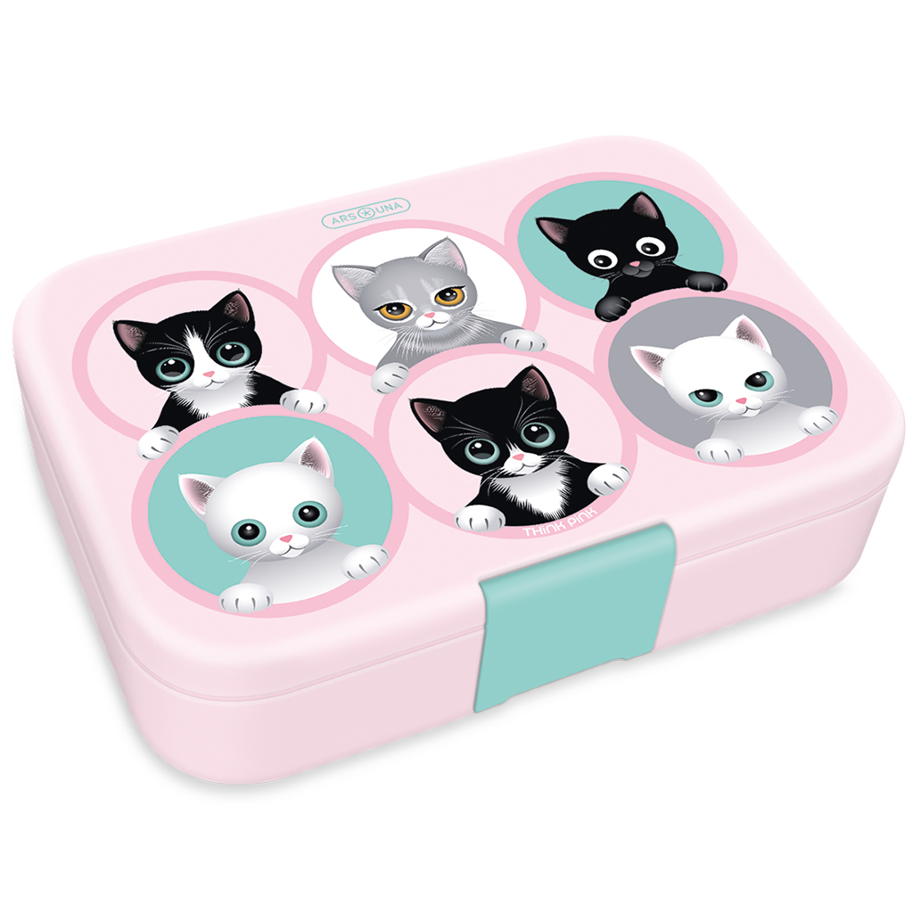 imagen de Ars Una: Think Pink caja de almuerzo dividida con gatos 15,3×21,6×5,2cm 1