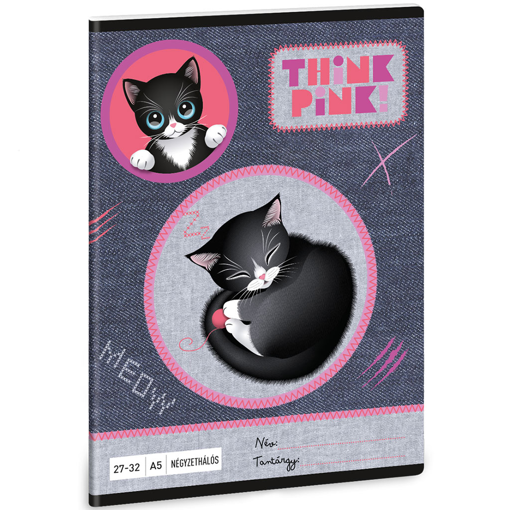 imagen de Ars Una: Think Pink cuaderno a cuadros negro con gatos A/5 27-32 1