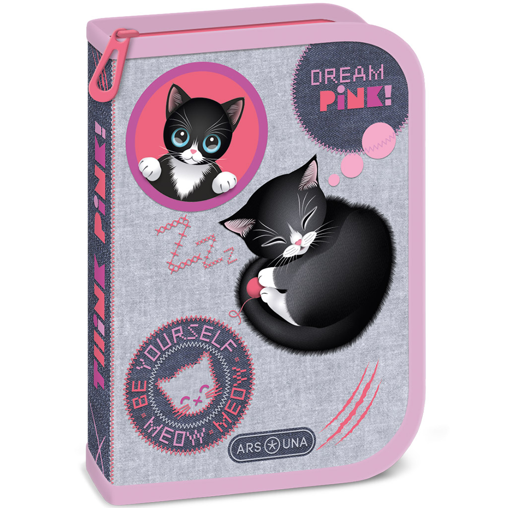 imagen de Ars Una: Think Pink estuche de lápices desplegable con gatos 12,8x19,3x3,6 cm 1