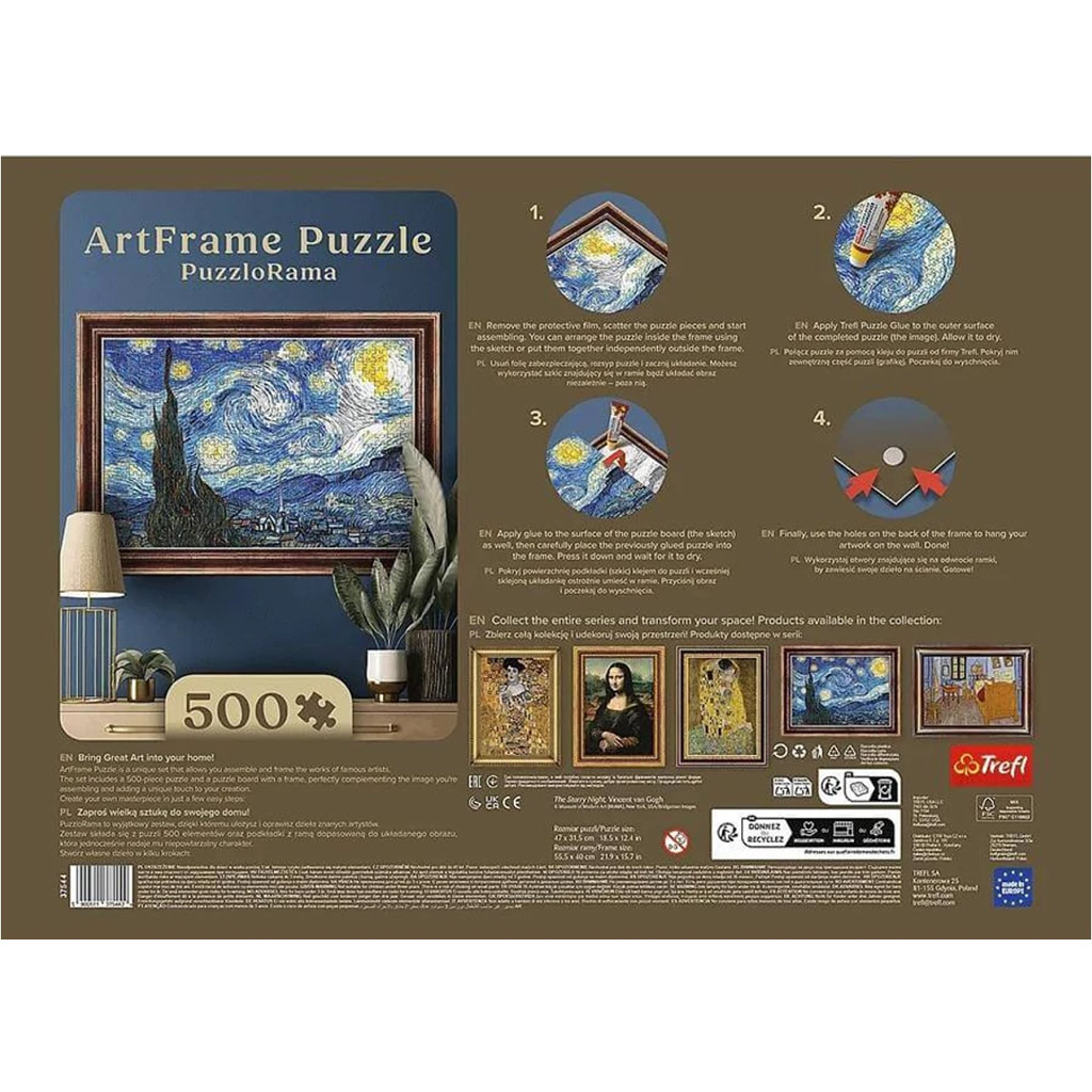 imagen de ArtFrame: Van Gogh - Noche estrellada puzzle de 500 piezas con marco - Trefl 3