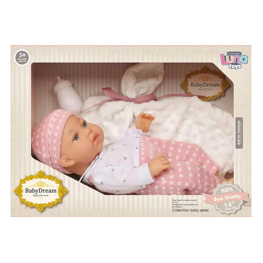 imagen de Baby Dream: Muñeca bebé en vestido rosa con accesorios de 35 cm 1