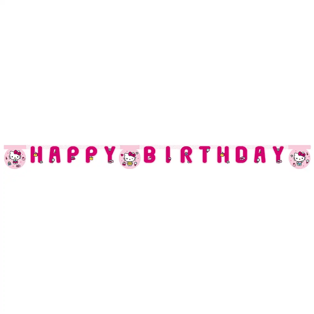 imagen de Banner de fiesta de cumpleaños de Hello Kitty con la inscripción "Happy Birthday" 1