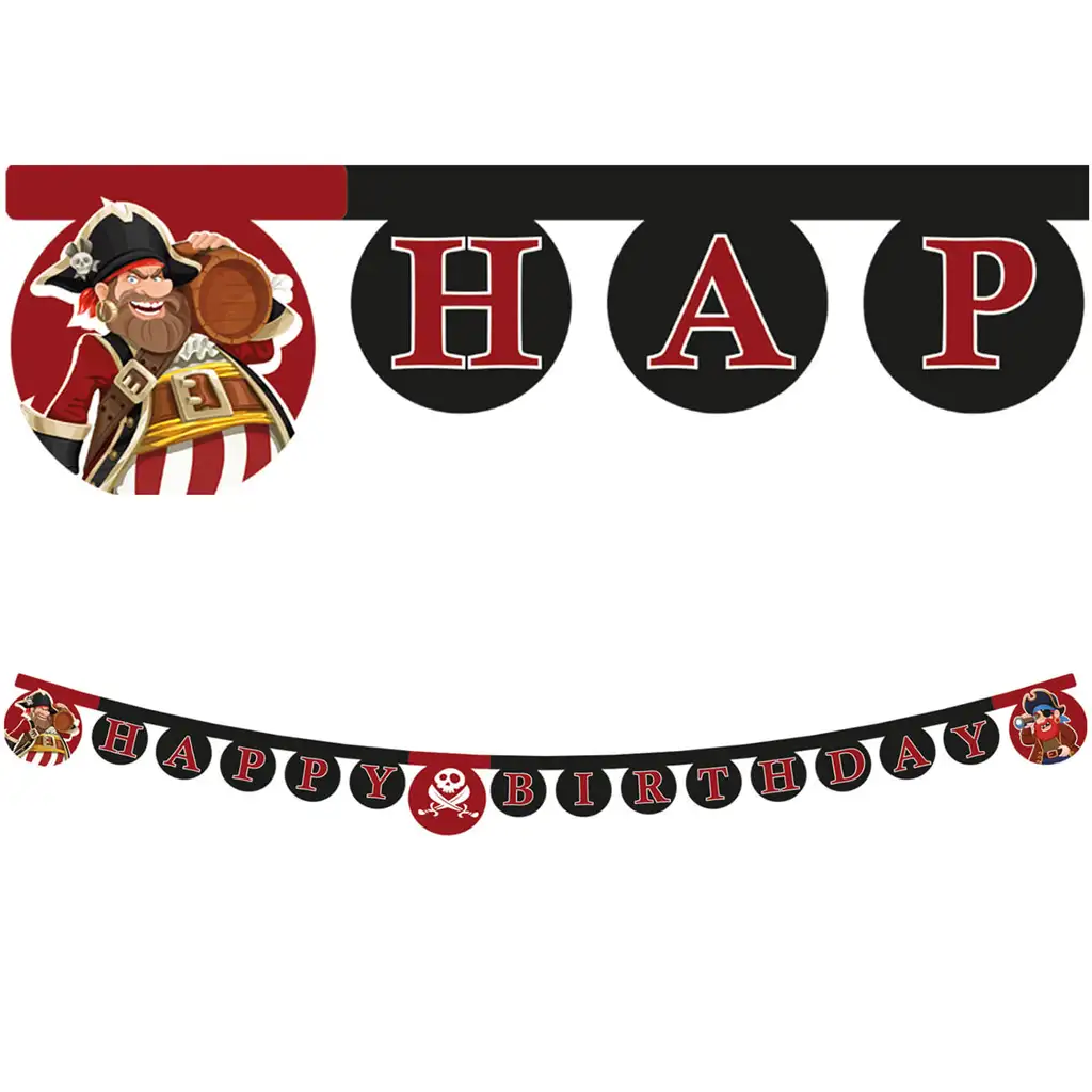 imagen de Banner de fiesta de cumpleaños de piratas con la inscripción "Happy Birthday" 1