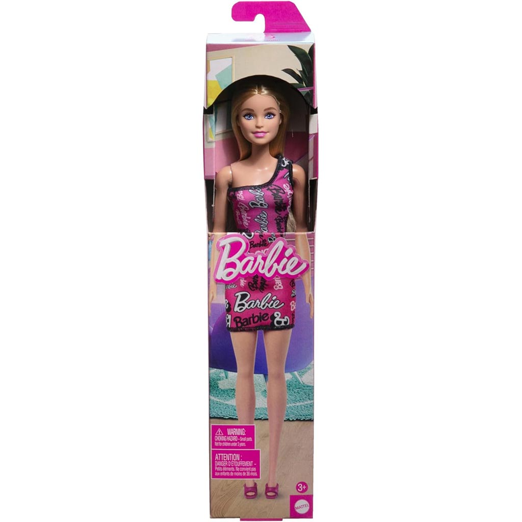 imagen de Barbie Chic rubia muñeca de moda rosa, con vestido de la inscripción Barbie - Mattel 1