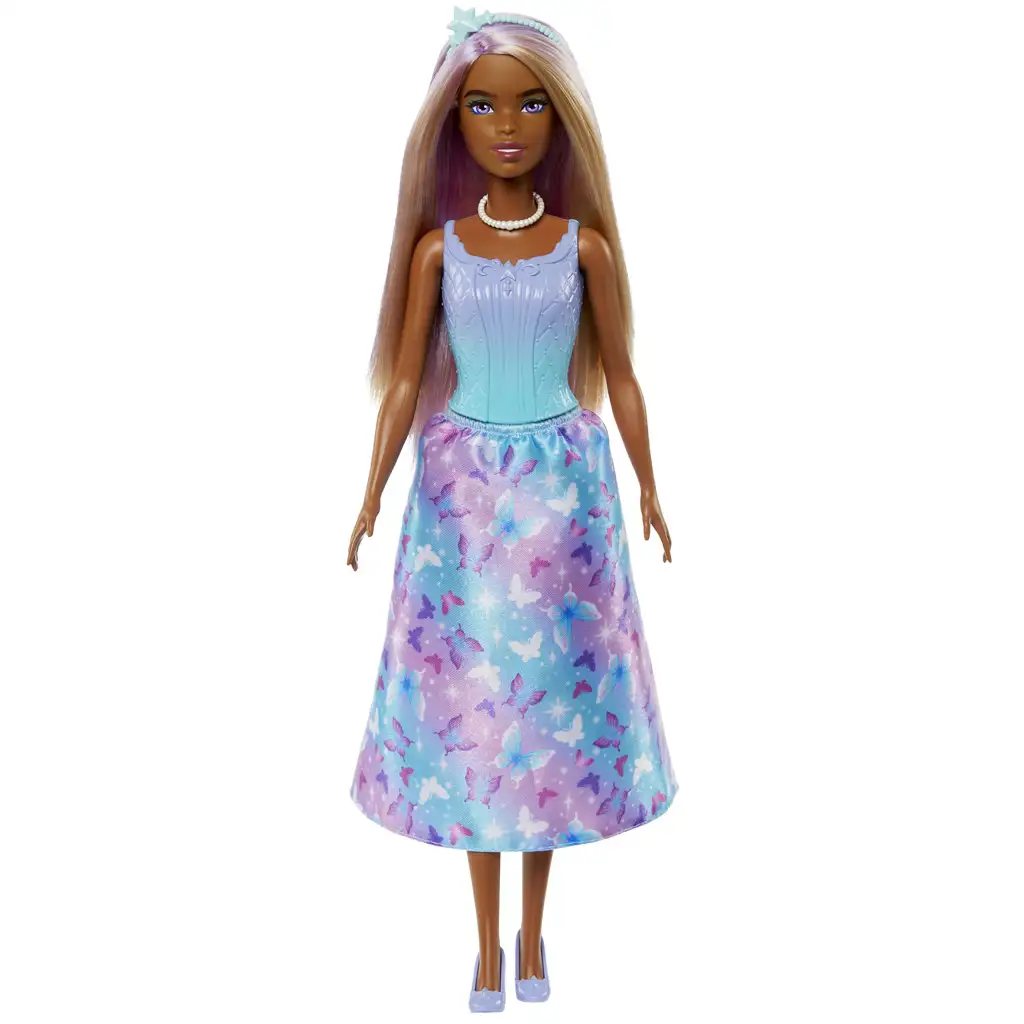 imagen de Barbie Dreamtopia: Muñeca princesa en vestido azul-púrpura con mariposas - Mattel 2