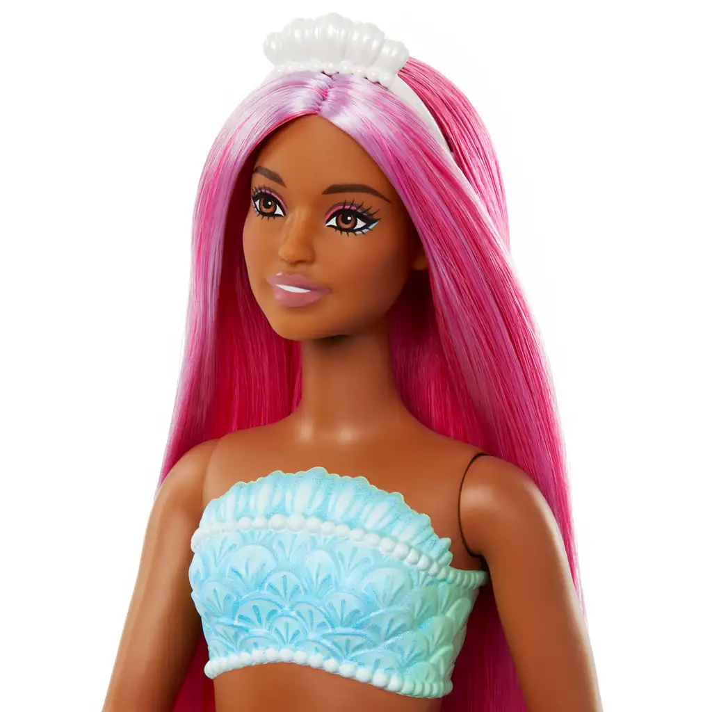 imagen de Barbie Dreamtopia: Muñeca sirena con cabello rosa y cola color coral - Mattel 3