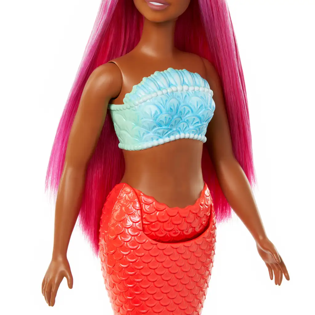 imagen de Barbie Dreamtopia: Muñeca sirena con cabello rosa y cola color coral - Mattel 4
