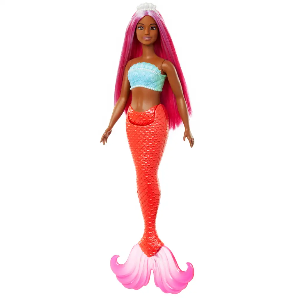 imagen de Barbie Dreamtopia: Muñeca sirena con cabello rosa y cola color coral - Mattel 1