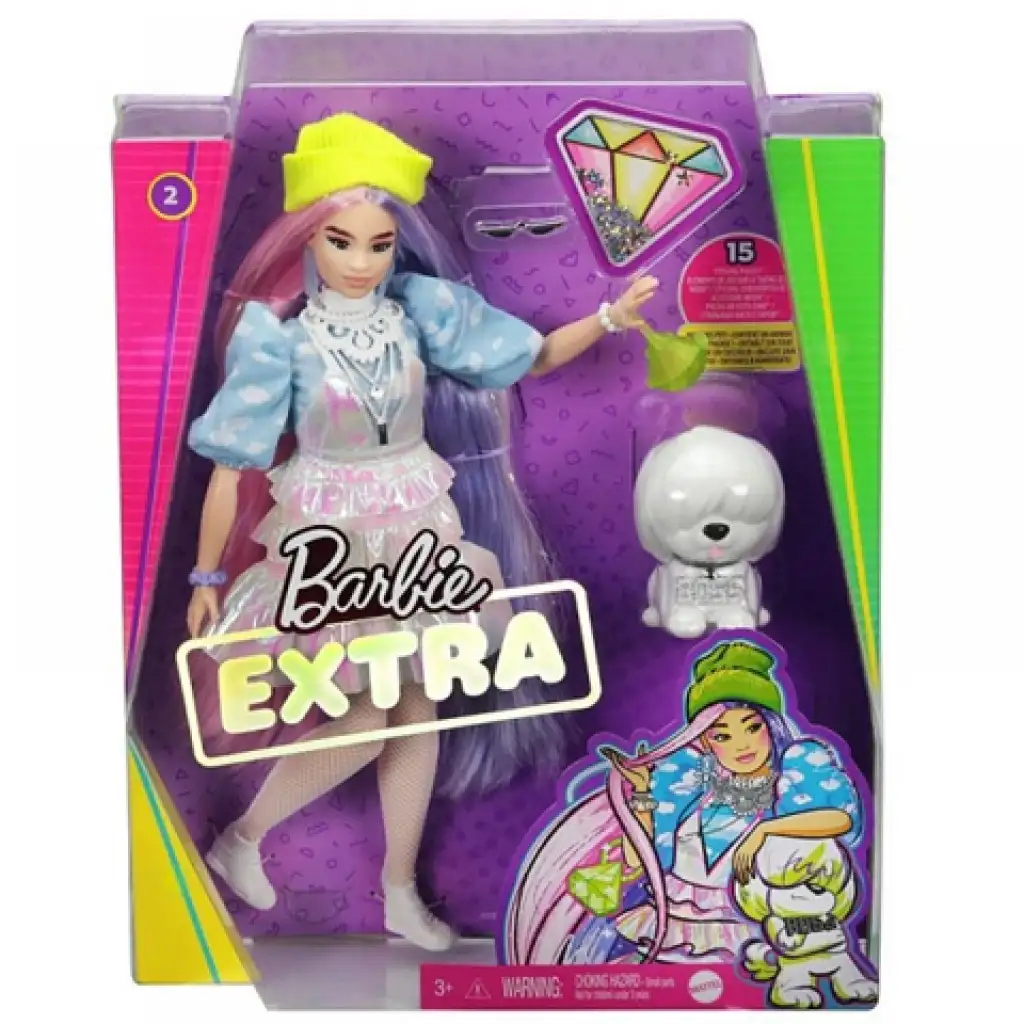 imagen de Barbie Extra: Muñeca con vestido brillante y mascota - Mattel 1