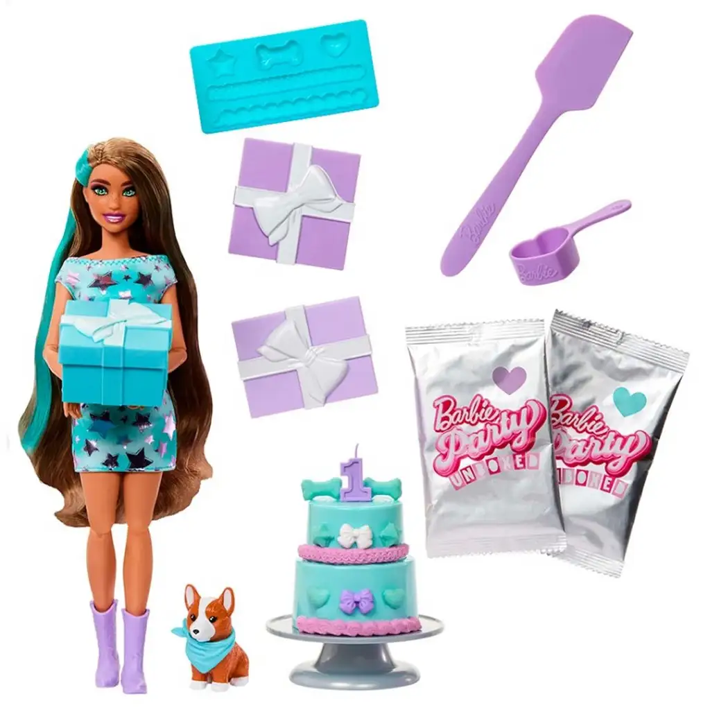 imagen de Barbie: Fiesta Revelar sorpresa muñeca con perrito Corgi - Mattel 2