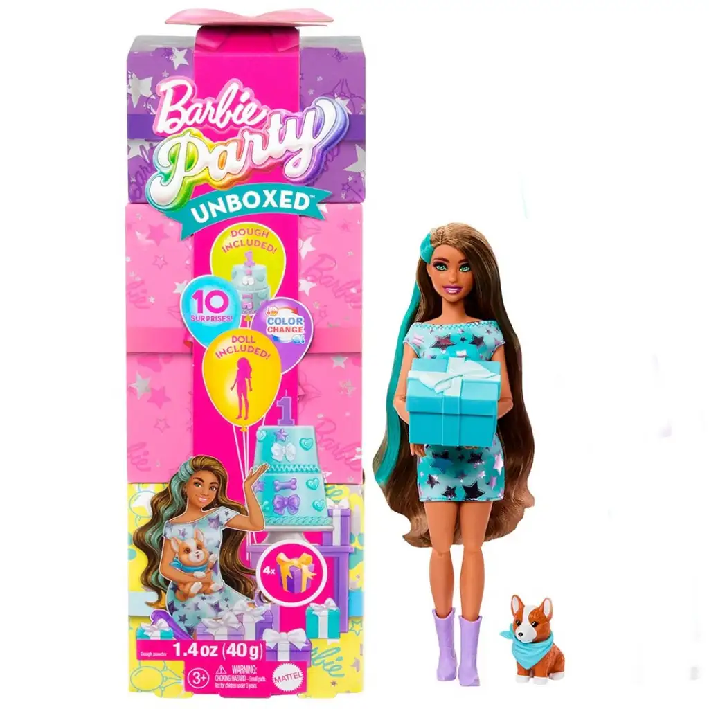 imagen de Barbie: Fiesta Revelar sorpresa muñeca con perrito Corgi - Mattel 1