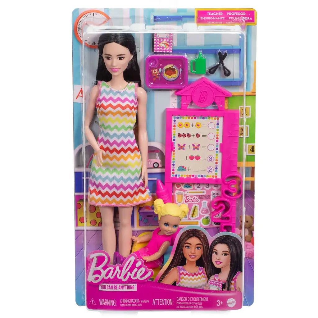imagen de Barbie maestra muñeca de carrera set de juego con niña rubia - Mattel 1