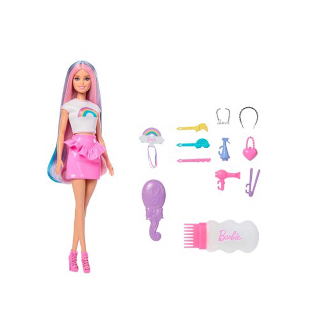 imagen de Barbie: Muñeca de Cabello Arcoíris Brillante con Accesorios - Mattel 2