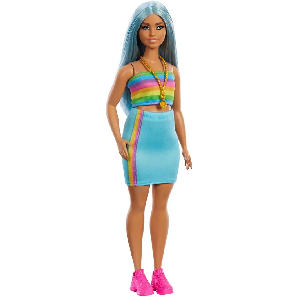 imagen de Barbie: Muñeca estilo Fashionista con vestido a rayas de colores - Mattel 2