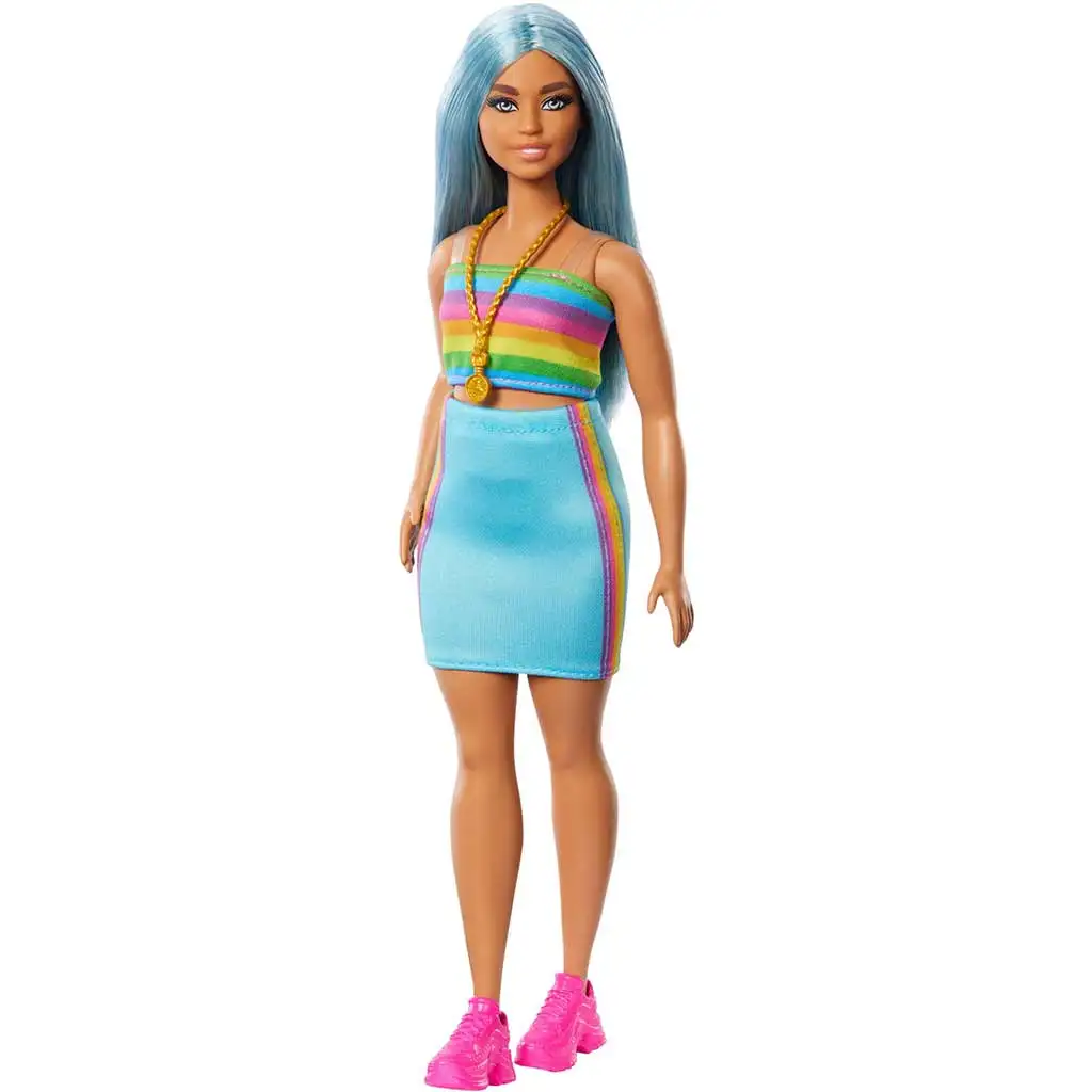 imagen de Barbie: Muñeca estilo Fashionista con vestido a rayas de colores - Mattel 3
