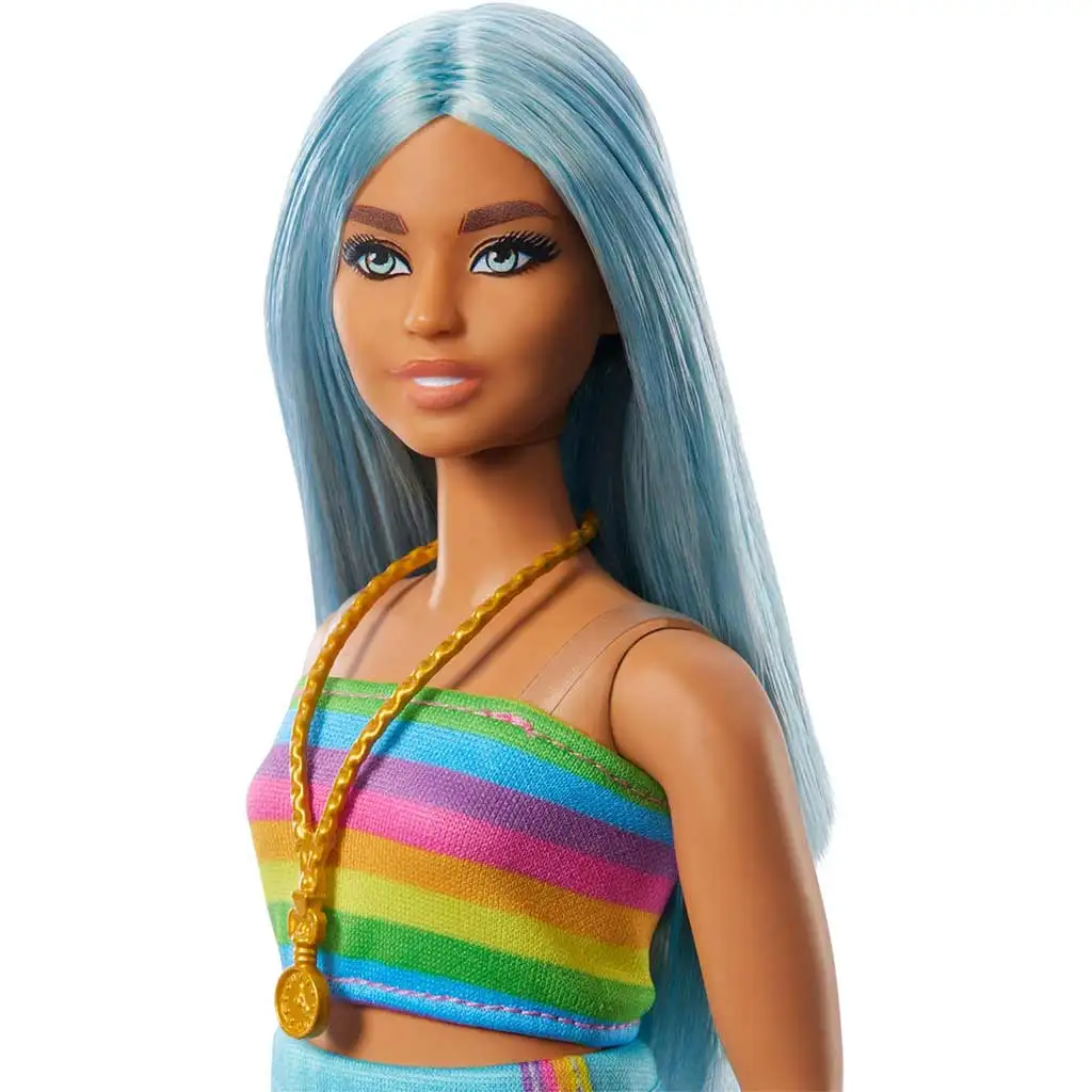 imagen de Barbie: Muñeca estilo Fashionista con vestido a rayas de colores - Mattel 4