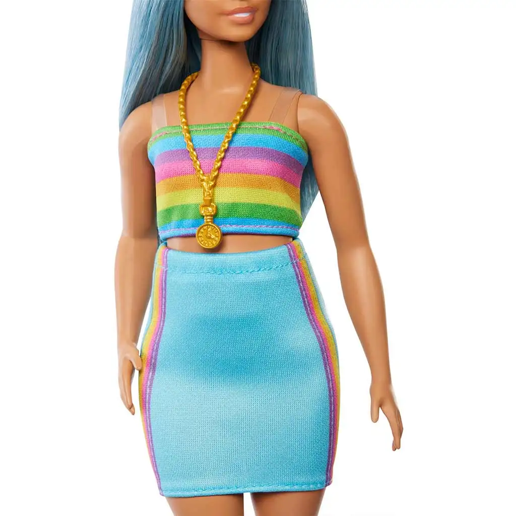imagen de Barbie: Muñeca estilo Fashionista con vestido a rayas de colores - Mattel 5