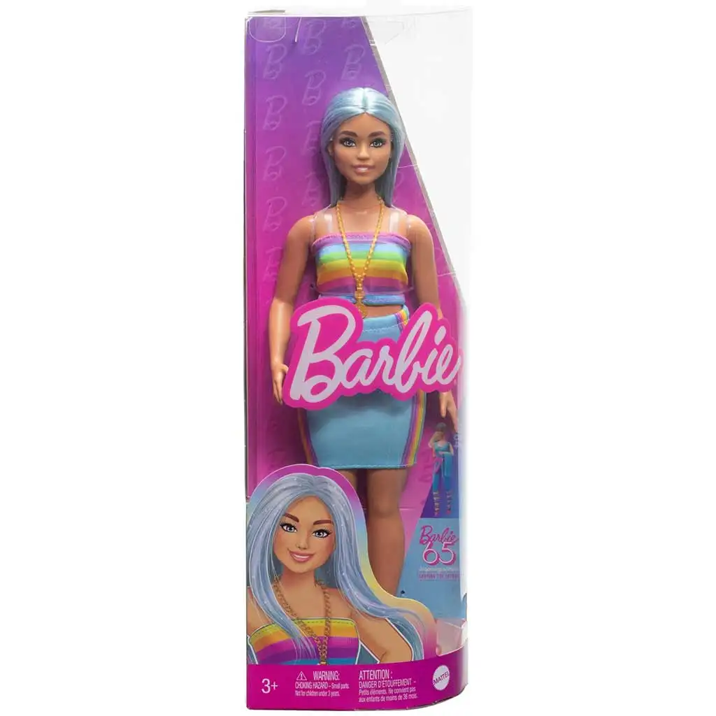 imagen de Barbie: Muñeca estilo Fashionista con vestido a rayas de colores - Mattel 1