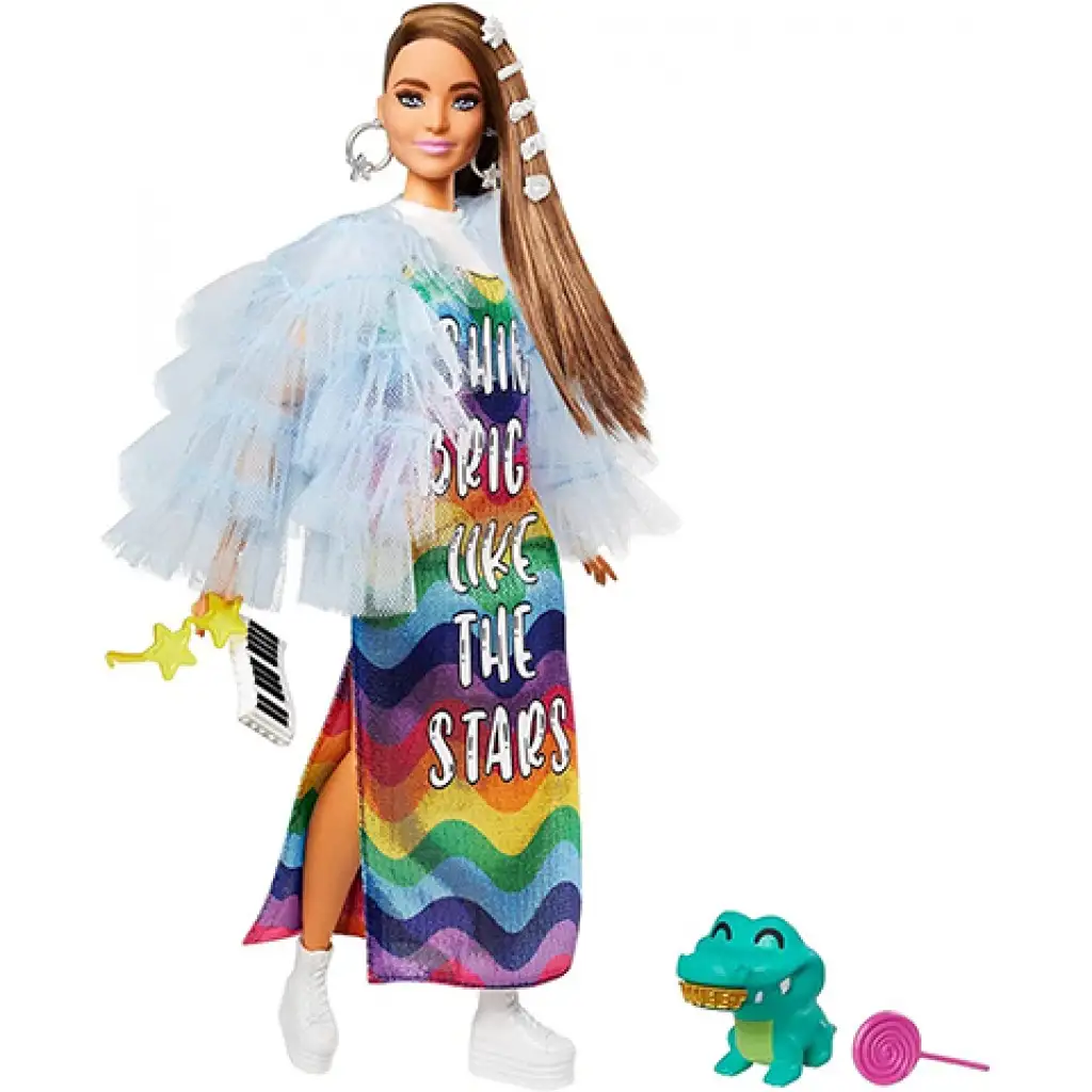 imagen de Barbie: Muñeca extravagante con vestido de arcoíris - Mattel 2