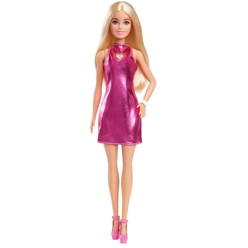 imagen de Barbie: Muñeca rubia estilosa Fashionista con vestido rosa - Mattel 2