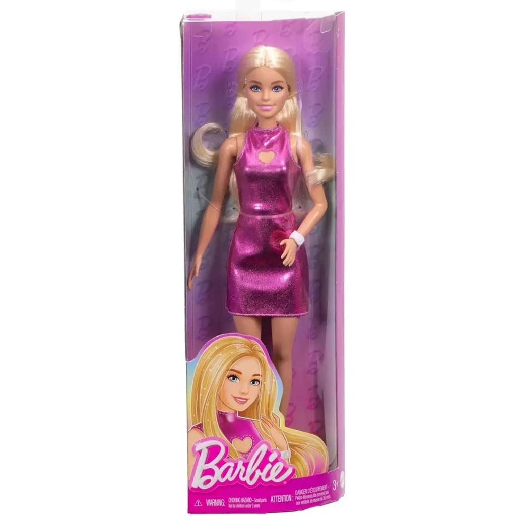 imagen de Barbie: Muñeca rubia estilosa Fashionista con vestido rosa - Mattel 1