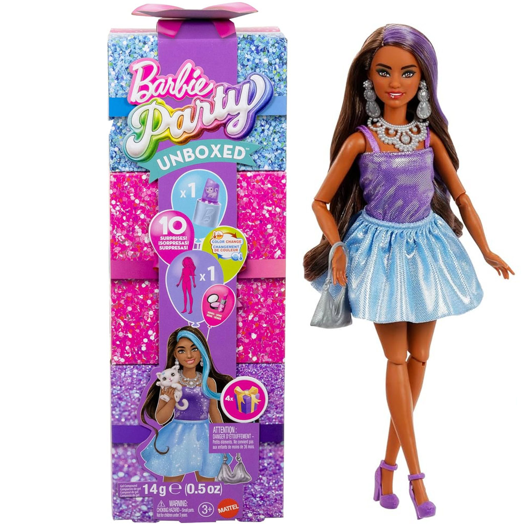 imagen de Barbie: Muñeca sorpresa de fiesta con cabello castaño - Mattel 1