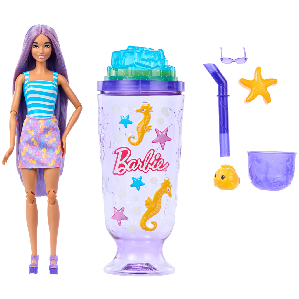 imagen de Barbie Reveal shaker aromático serie con muñeca de cabello morado y pez unicornio - Mattel 2
