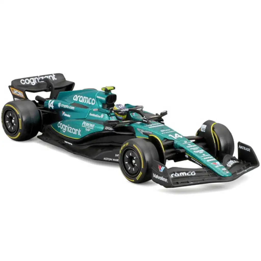 imagen de Bburago: Aston Martin AMR23 coche de carreras de metal modelo 1/43 (Fernando Alonso #14, versión con casco) 2
