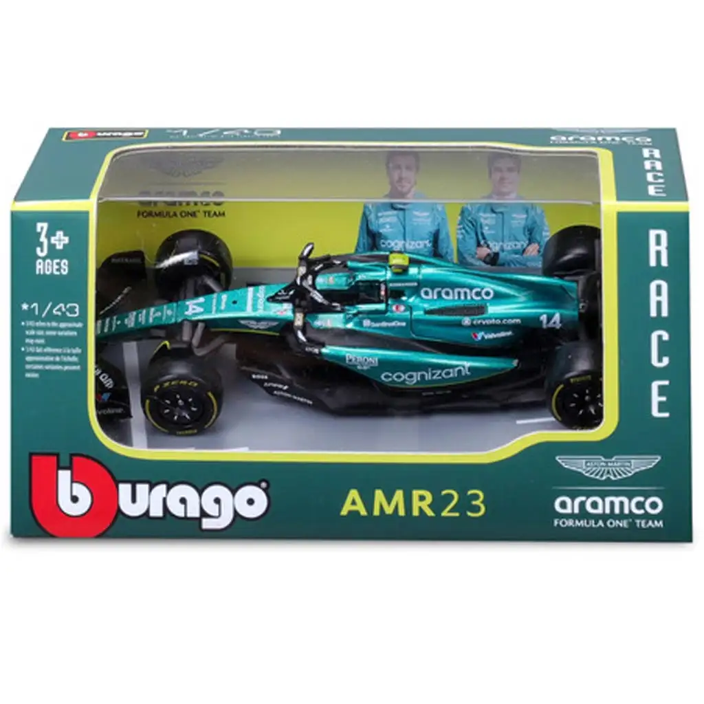 imagen de Bburago: Aston Martin AMR23 F1 coche de carreras modelo a escala 1/43 (Fernando Alonso #14) 4