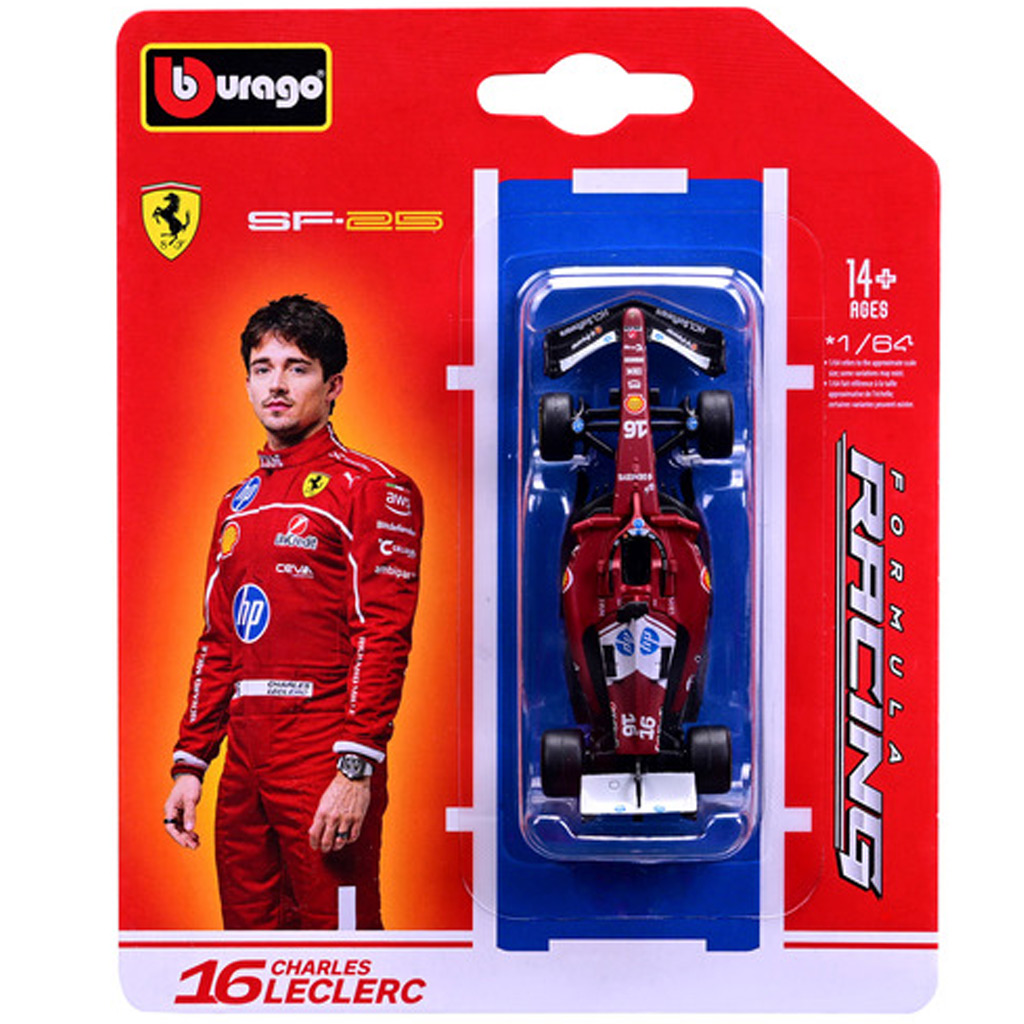 imagen de Bburago: Ferrari SF-25 F1 coche de carreras (2025) modelo de metal 1/64 (Charles Leclerc #16) 1