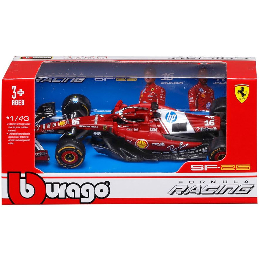 imagen de Bburago: Ferrari SF-25 F1 coche de carreras modelo de metal 1/43 (Charles Leclerc #16) 1