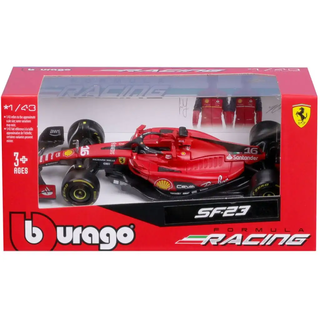imagen de Bburago: Ferrari SF23 coche de carreras modelo de metal 1/43 (Charles Leclerc #16) 4