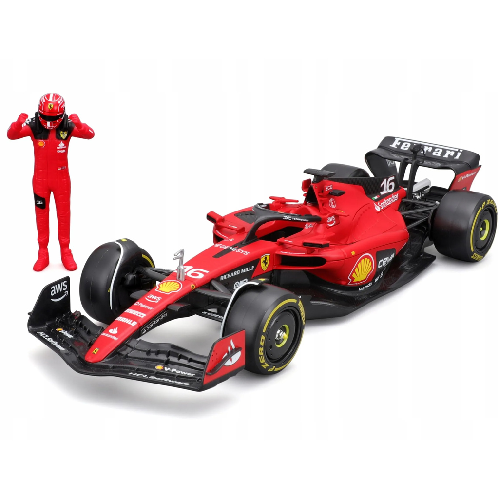 imagen de Bburago: Ferrari SF23 F1 coche de carreras modelo de metal con piloto 1/24 (Charles Leclerc #16) 2