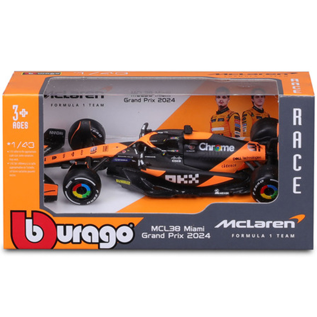 imagen de Bburago: McLaren MCL38 Gran Premio de Miami 2024 coche de carrera modelo de metal 1/43 (Oscar Piastri #81) 1