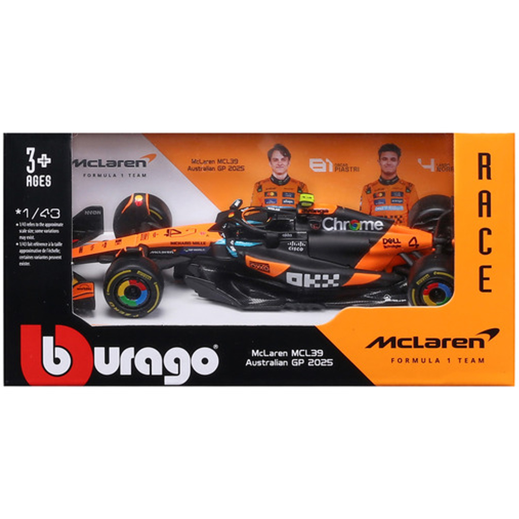 imagen de Bburago: McLaren MCL39 F1 (2025) coche de carreras modelo de metal 1/43 (Lando Norris #4) 1