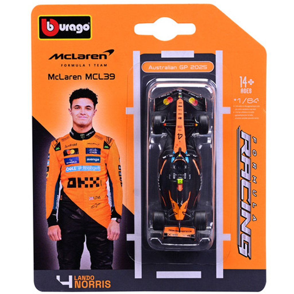 imagen de Bburago: McLaren MCL39 Norris F1 (2025) coche de carreras modelo de metal 1/64 (Lando Norris #4) 1
