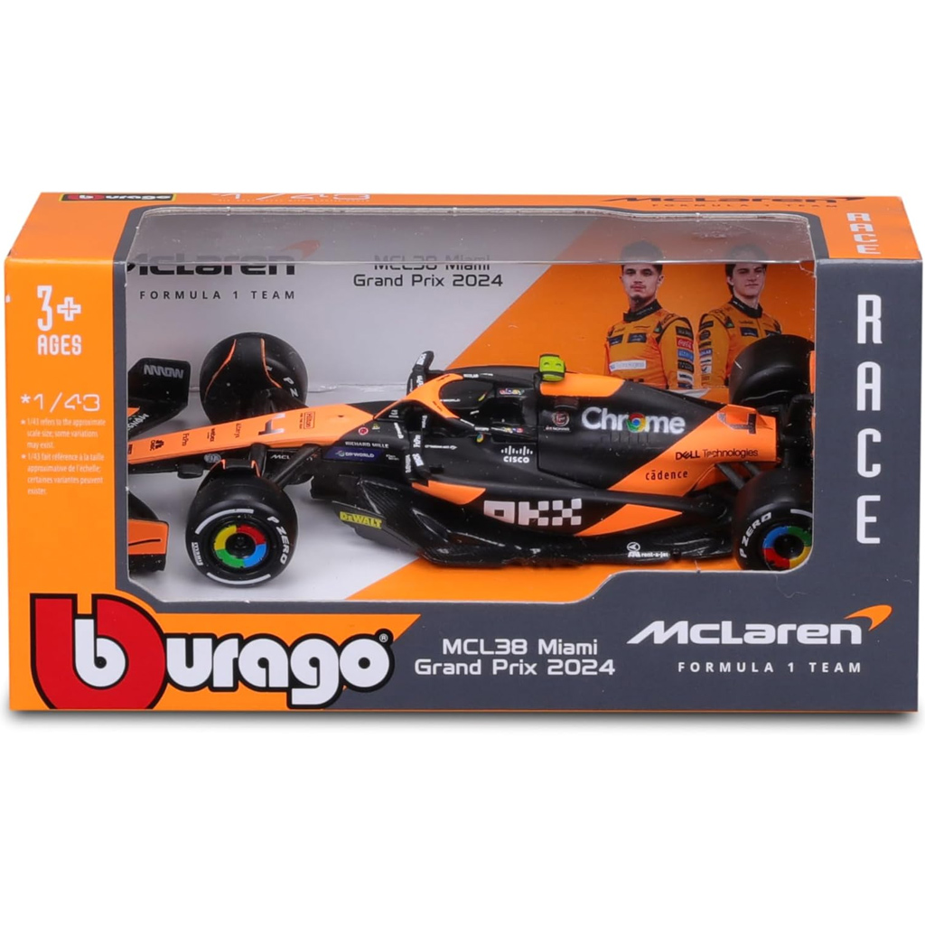 imagen de Bburago: McLaren Racing MCL38 (2024) coche de carreras F1 modelo de metal 1/43 (Lando Norris #4) 1