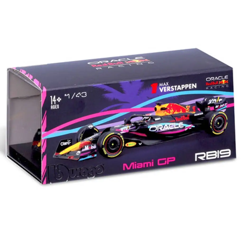 imagen de Bburago: Red Bull RB19 F1 coche de carreras modelo de metal 1/43 (Max Verstappen #1, edición especial Miami GP, con casco) 4