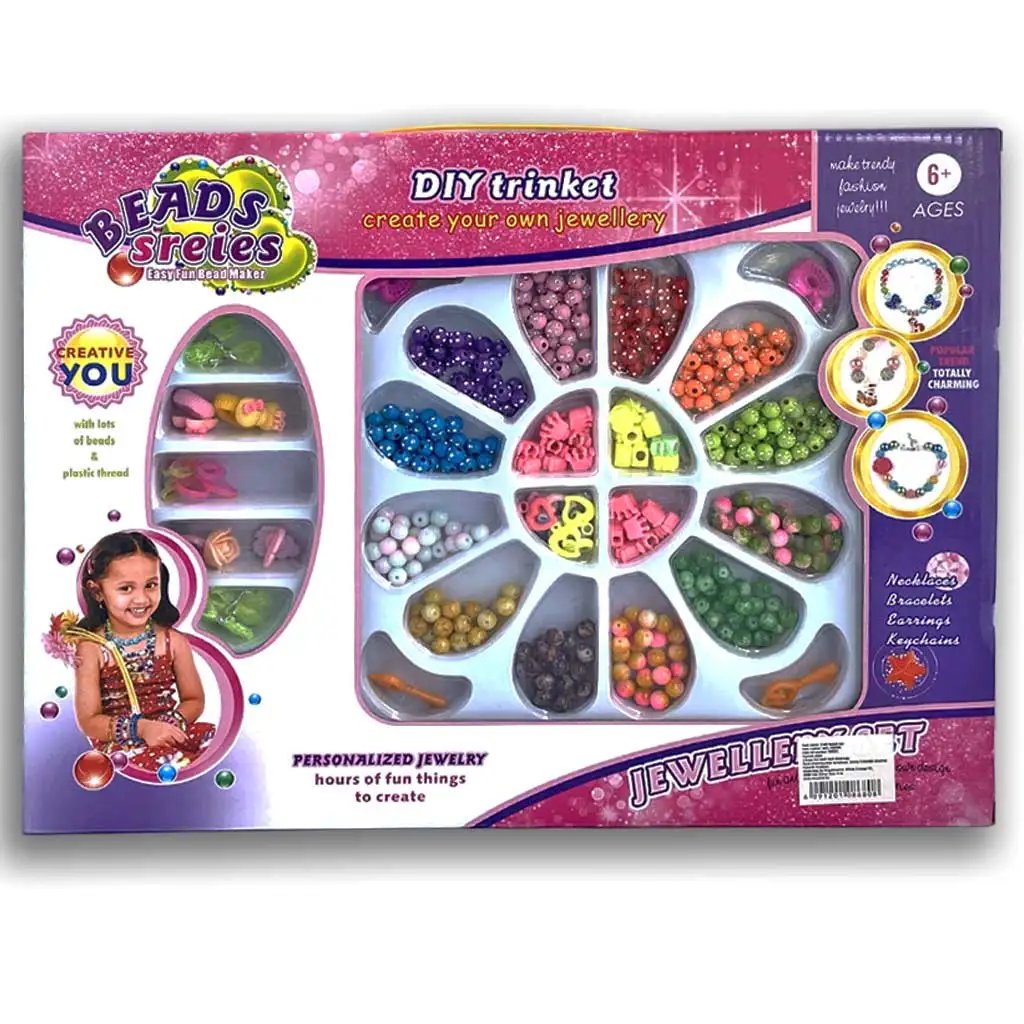 imagen de Beads Series: Set de joyería con cuentas, goma para el cabello y colgante con más de 200 cuentas 1
