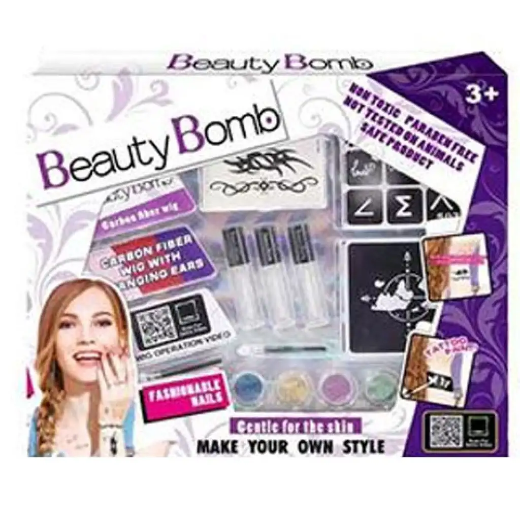 imagen de Beauty Bomb Tini gran set de tatuajes de purpurina con mechones de cabello de colores 1