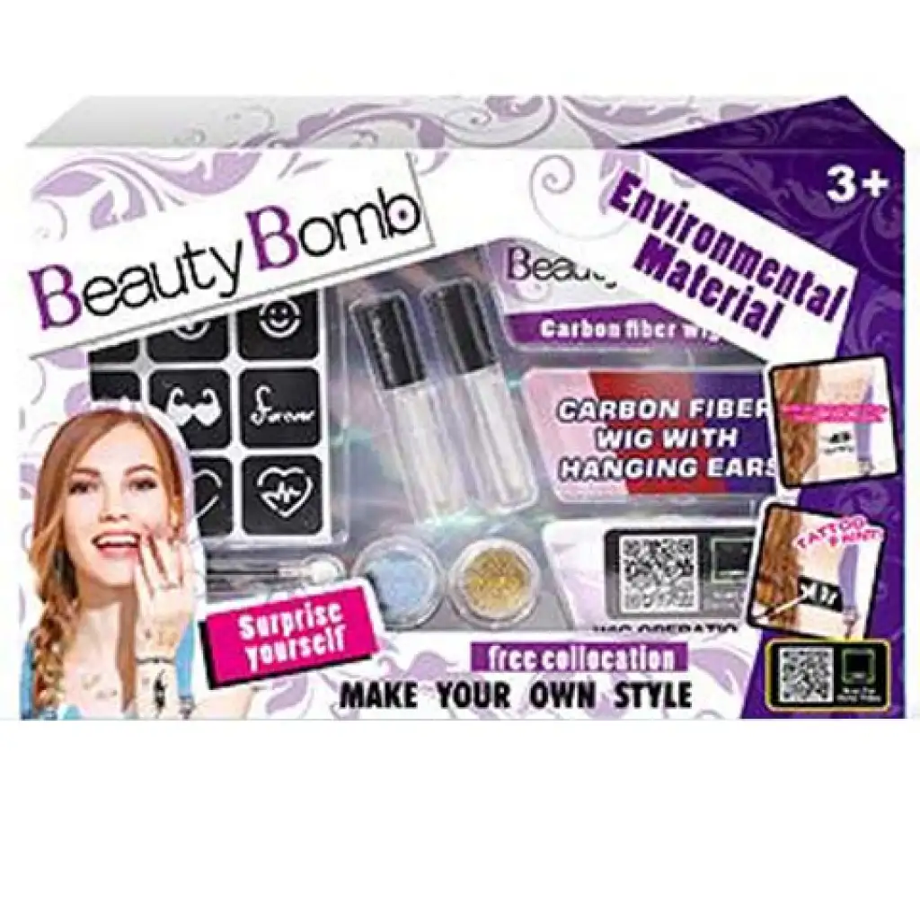 imagen de Beauty Bomb Tini set de tatuajes de brillo con mechones de cabello de colores 1