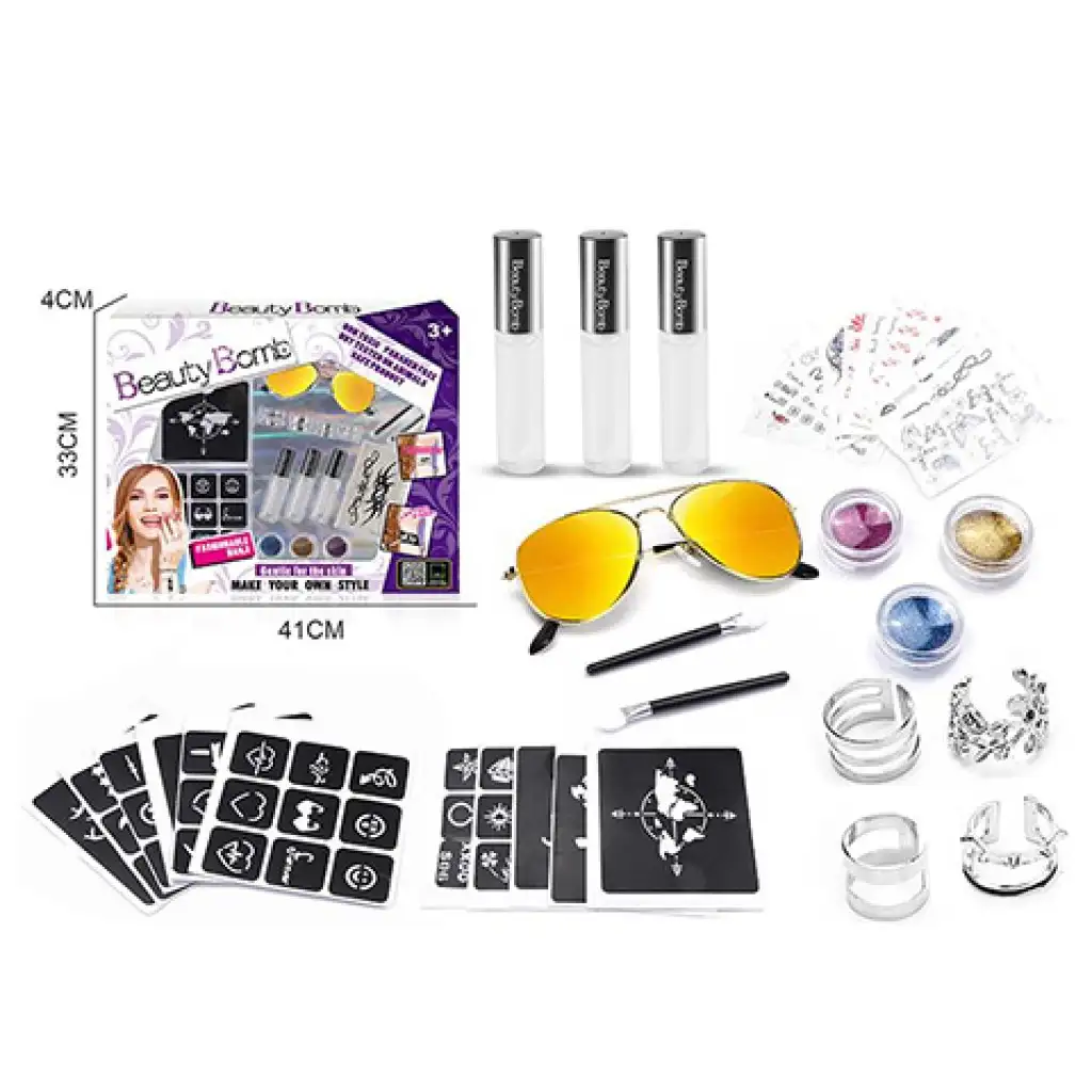imagen de Beauty World: Conjunto creativo de tatuajes de brillo Beauty Bomb con gafas de sol 2