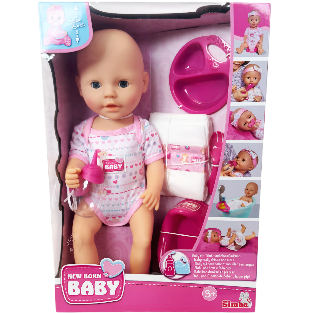imagen de Bebé recién nacido muñeca que hace pis con accesorios 38cm - Simba Toys 1