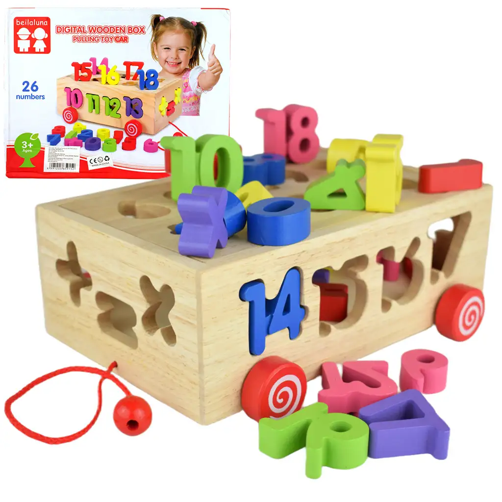 imagen de Beilaluna: Carrito de arrastre de formas de madera con números 1