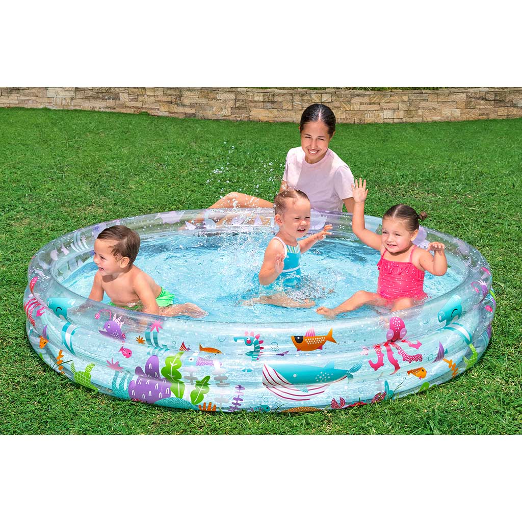 imagen de Bestway: Piscina inflable transparente de tres anillos con diseño de mundo acuático 183x33cm 3