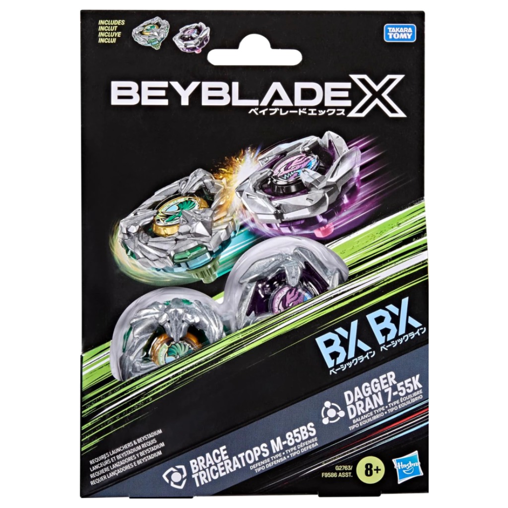 imagen de Beyblade X Brace Triceratops M-85BS y Dagger Dran 7-55R set de peonzas - Hasbro 1
